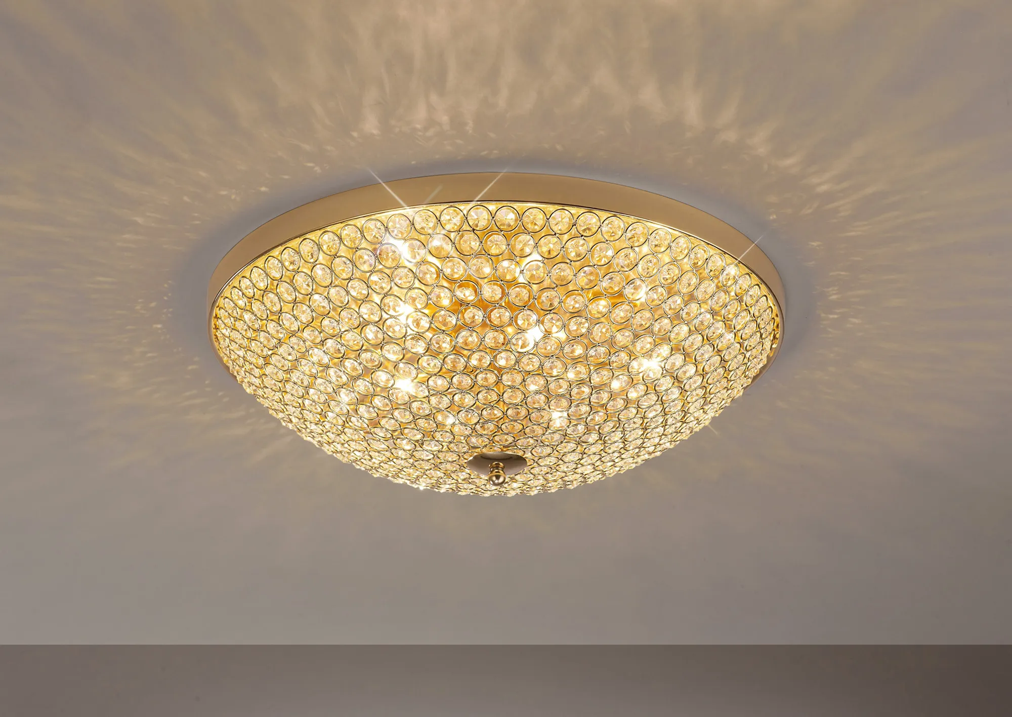 Ava French Gold Crystal Ceiling Lights Diyas Flush Crystal Fittings